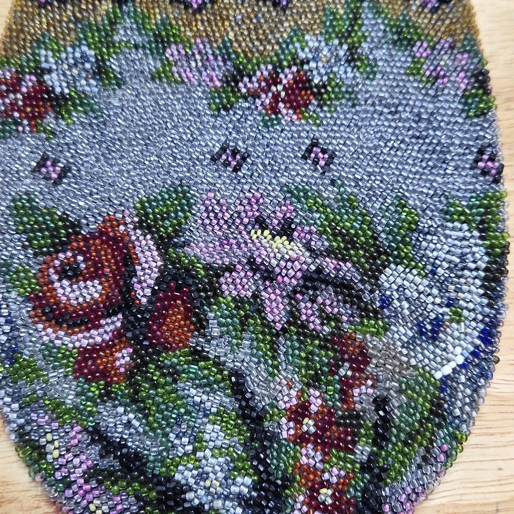 Beaded Floral Evening Bag — Silver with Multicolor Floral Accents
